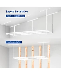 Fleximounts Ohk Series Ceiling Mounted Overhead Garage Storage Rack, White — 48" X 96"