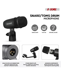 5 Core Drum Microphone Kit 9Pc All Metal Drummer Mics Tom/Snare Cymbals Wired Instrument Drums Set