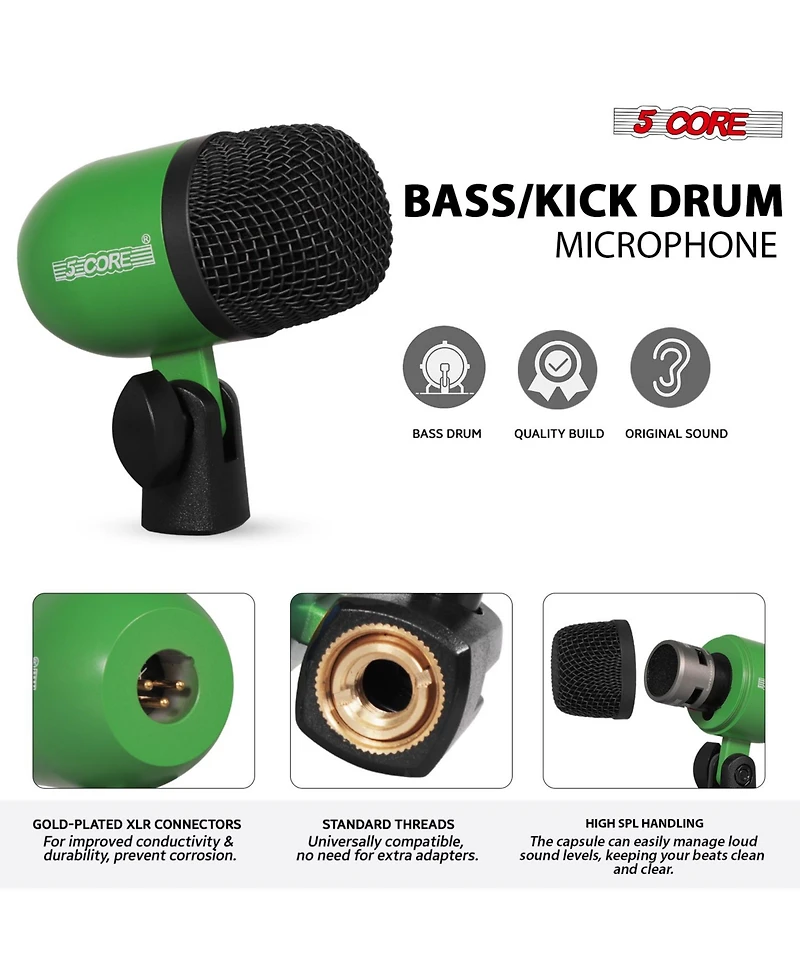 5 Core Drum Microphone Kit 9Pc All Metal Drummer Mics Tom/Snare Cymbals Wired Instrument Drums Set