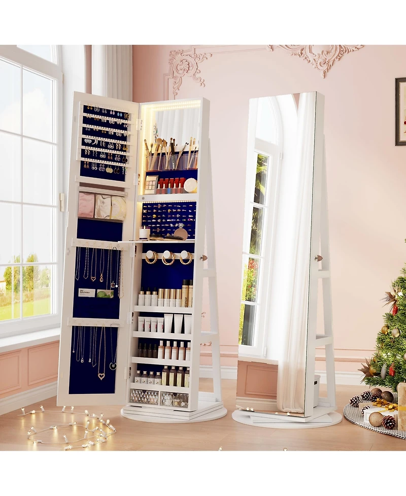 Vlsrka 360-degree Rotatable Floor Standing Full-Length Jewelry Armoire