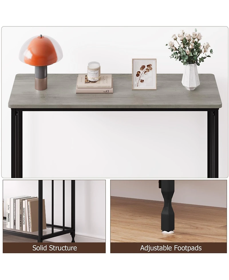 Gaomon Narrow Console Table 32" Entryway Table with Glass Shelf and Metal Frame Couch Table Side Table with 2 Storage Shelves for Living Room