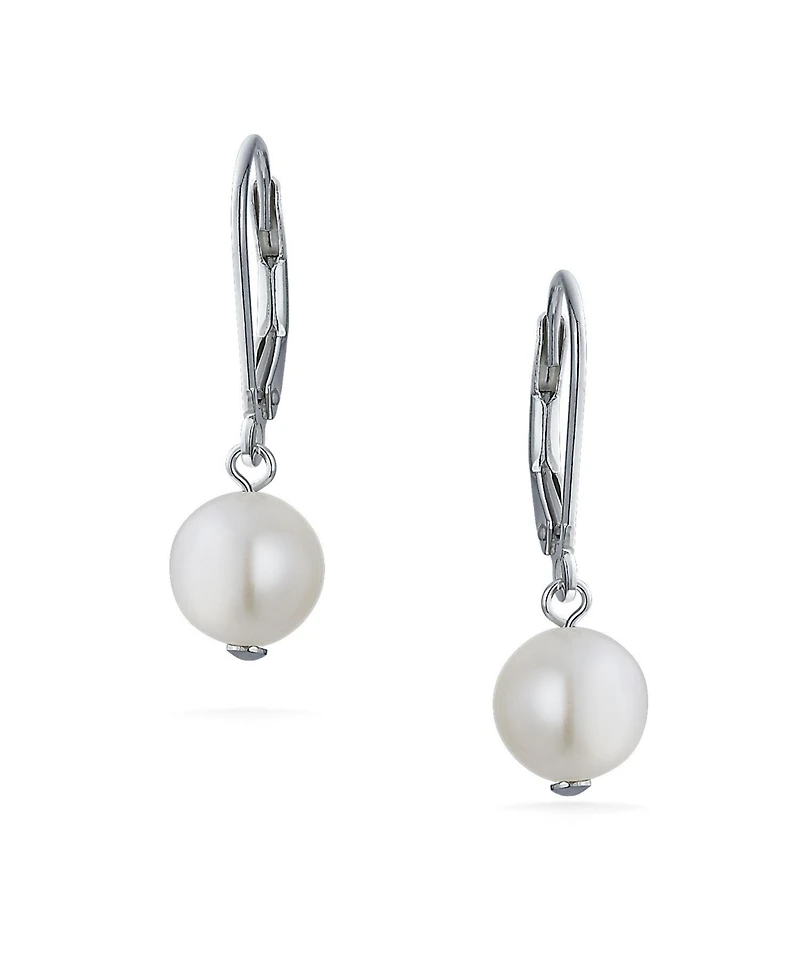 Bling Jewelry Hand-Knotted White Freshwater Pearl Necklace & Drop Pearl Earring Jewelry Set in Sterling Silver