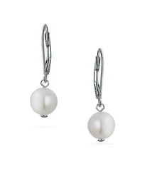 Bling Jewelry Hand-Knotted White Freshwater Pearl Necklace & Drop Pearl Earring Jewelry Set in Sterling Silver