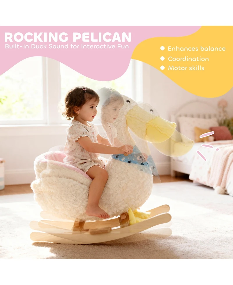 Qaba Pelican Baby Rocking Horse, Plush Stuffed Animal Rocker for Toddlers