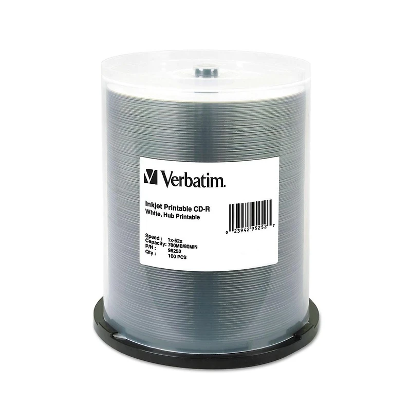 Verbatim 95252 700 Mb 52X Cd-r White Inkjet Printable Hub Printable (100/Pack
