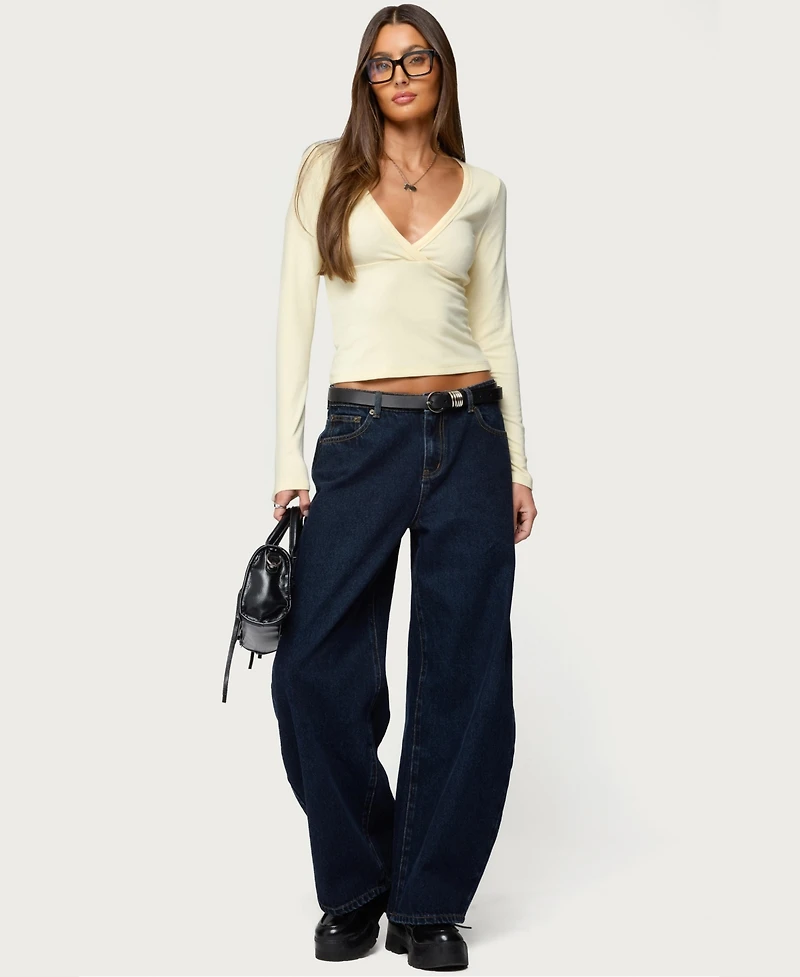 Edikted Women's Doron V Neck Long Sleeve Top