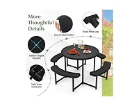 Slickblue Round Picnic Table Set with 4 Benches and Umbrella Hole