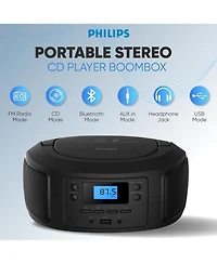 Philips Bluetooth Cd Player Boombox, Top-Loading, Dual 2.5" Speakers, Fm Radio, Usb, Aux, Cd-r/Cd-rw MP3 Playback