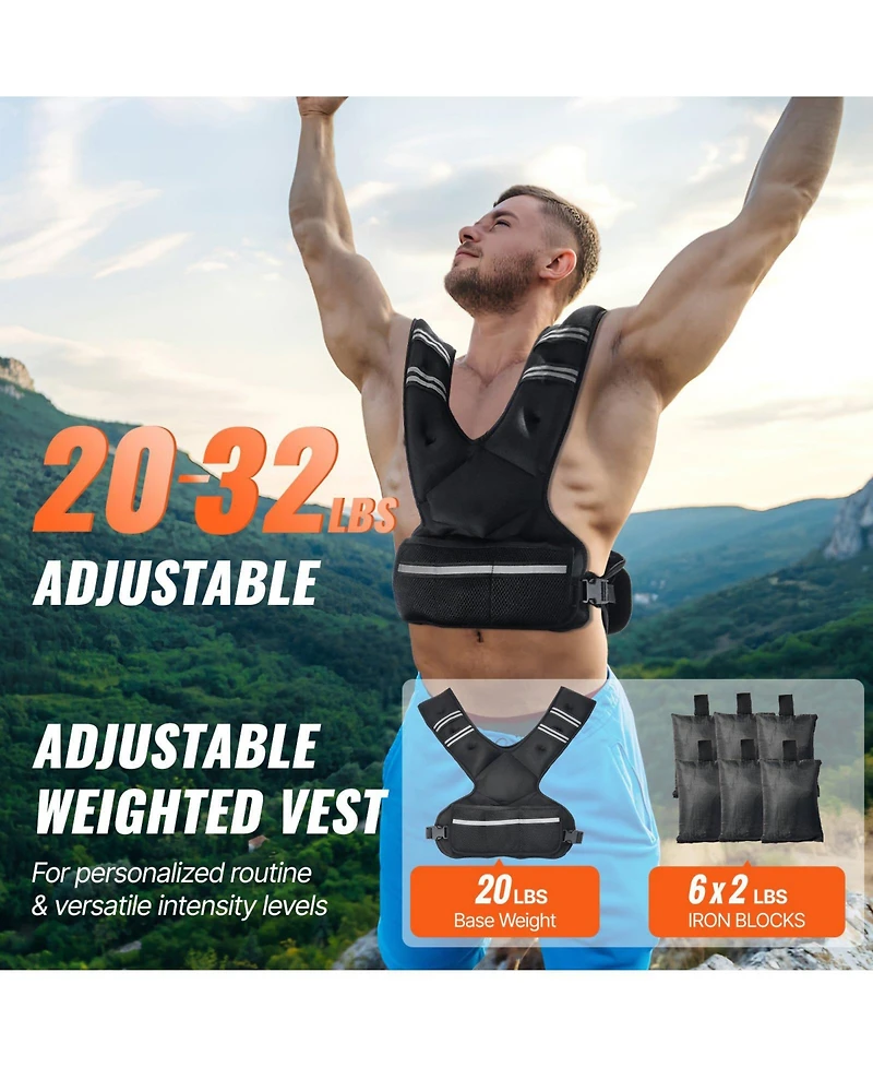 Mecale Adjustable Weighted Vest, 20–32 lb Vest with Ironsand Weights and Reflective Stripe for Strength Training
