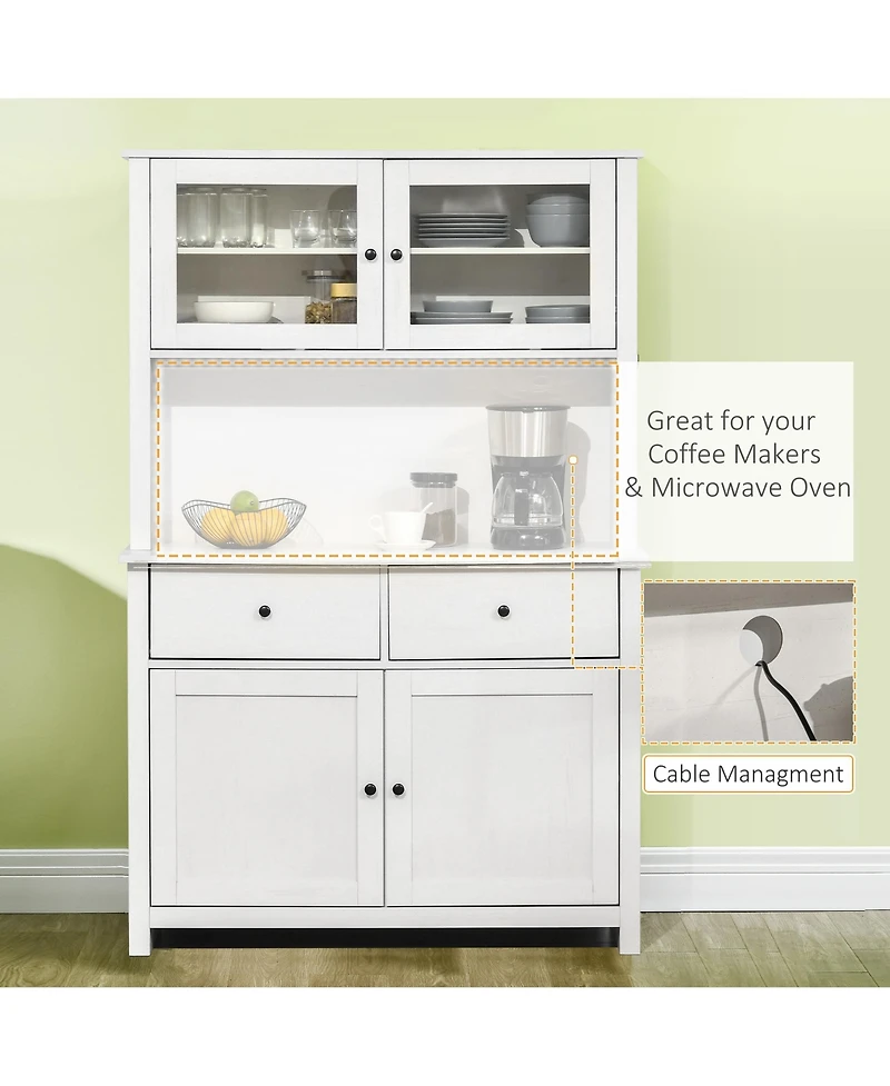 Homcom 63.5" Buffet with Hutch, Kitchen Pantry W/ Shelves, Antique