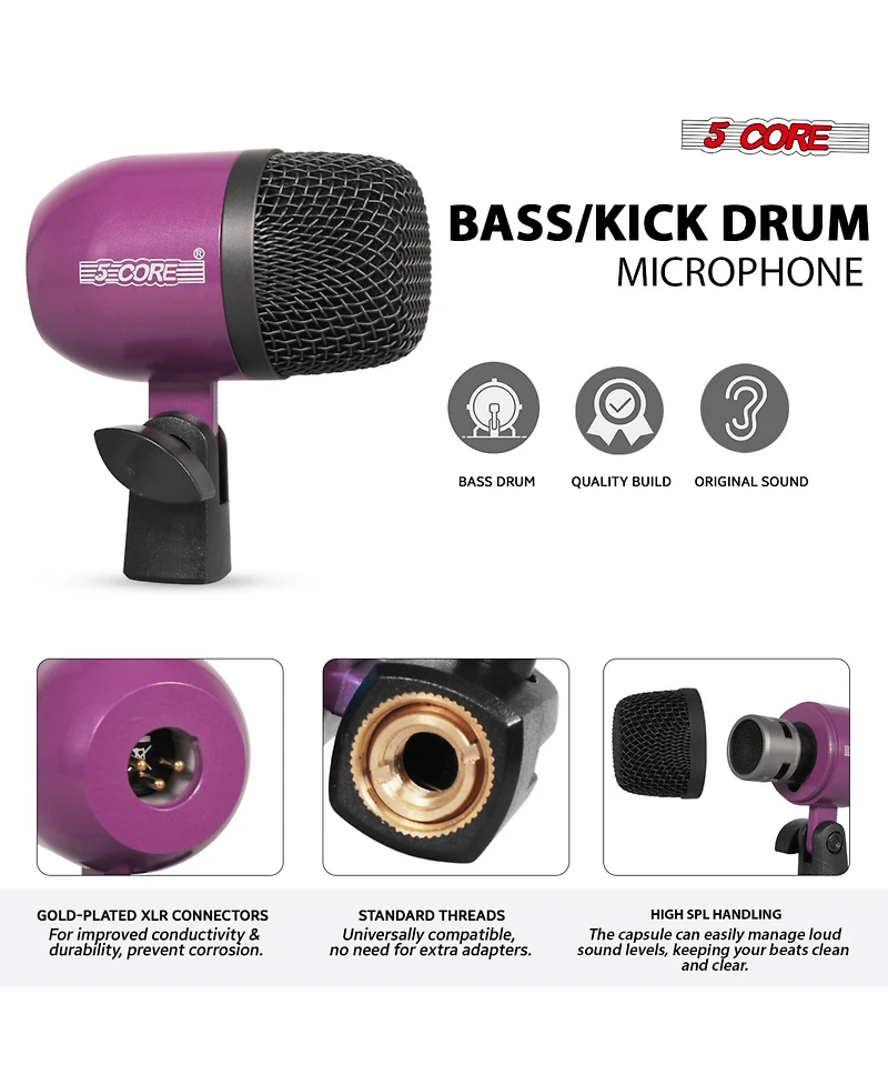 5 Core Drum Microphone Kit 7Piece All Metal Drummer Mics Tom/Snare and Cymbals Wired Instrument Drums Set