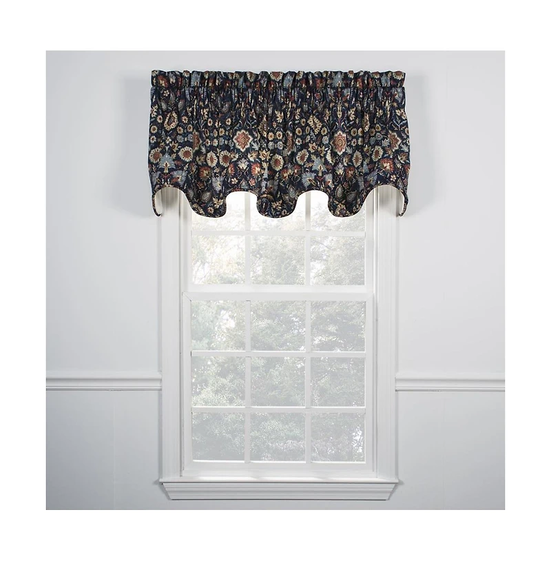 Ellis Curtain Adelle High Quality Room Darkening Solid Natural Color Lined Scallop Window Valance - 70x17", Navy