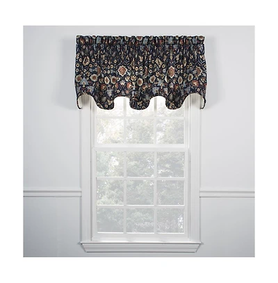 Ellis Curtain Adelle High Quality Room Darkening Solid Natural Color Lined Scallop Window Valance - 70x17", Navy