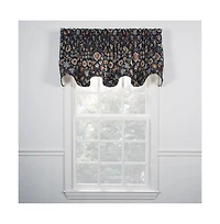 Ellis Curtain Adelle High Quality Room Darkening Solid Natural Color Lined Scallop Window Valance - 70x17", Navy