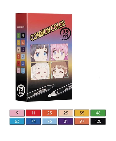 Htutwoo 12 Colors Commonly Used Series Alcohol Markers, Dual Tip Sketching Drawing Markers for Book Painting and Card Making