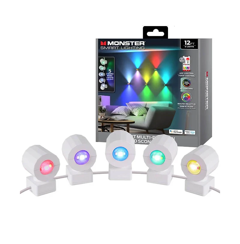 Monster Cable 12 Ft Two-Sided Multi-Position Indoor Sconce Smart Lights