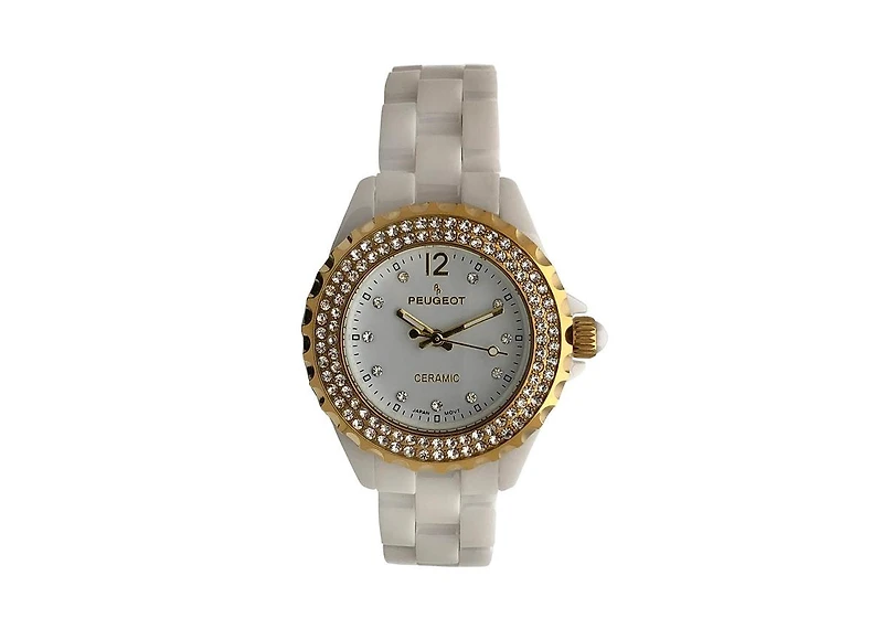 Peugeot Women's 36mm White Ceramic Watch with Gold Crystal Bezel