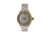 Peugeot Women's 36mm White Ceramic Watch with Gold Crystal Bezel