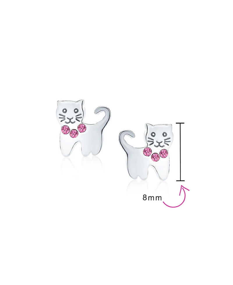 Bling Jewelry Set of 2 Petite Animal Pet Kitty Kitten Cat Pink Cz Dangle & Crystal Stud Earrings Sterling Silver