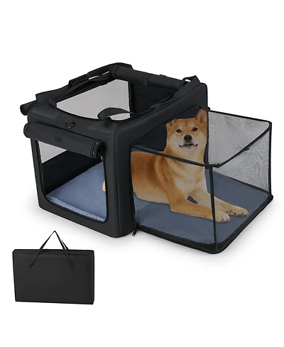 Gymax Folding Soft Dog Crate Foldable Pet Carrying Bag w/ 2 Openings & Window Soft Mat