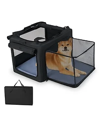 Gymax Folding Soft Dog Crate Foldable Pet Carrying Bag w/ 2 Openings & Window Soft Mat