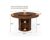 Casainc 55″ Round Dining Table with Rotating Tray and Storage Shelves only table）