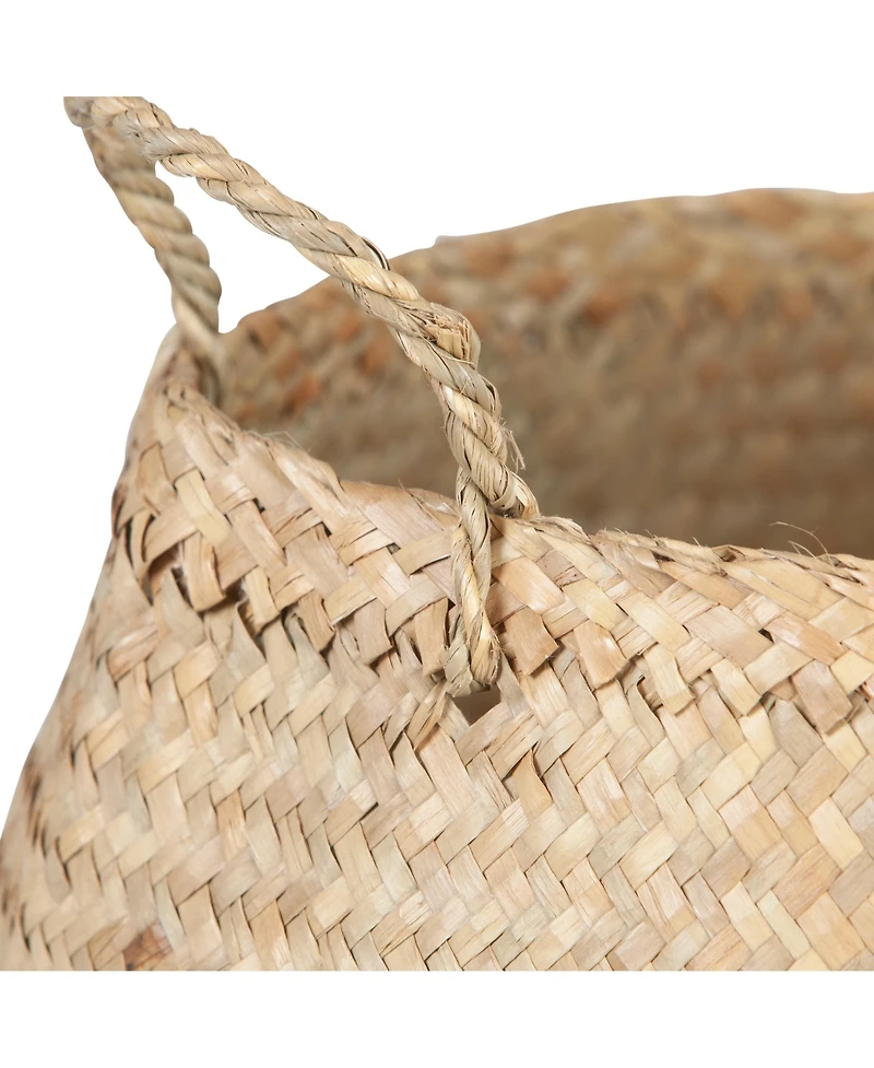 Storied Home Handwoven Seagrass Basket Storage with Handles and Zig-zag Design, Tan