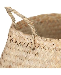 Storied Home Handwoven Seagrass Basket Storage with Handles and Zig-zag Design, Tan