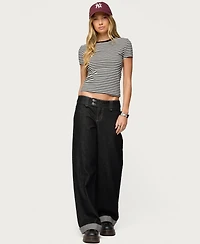 Edikted Women's Cuffed Low Rise Straight Leg Jeans