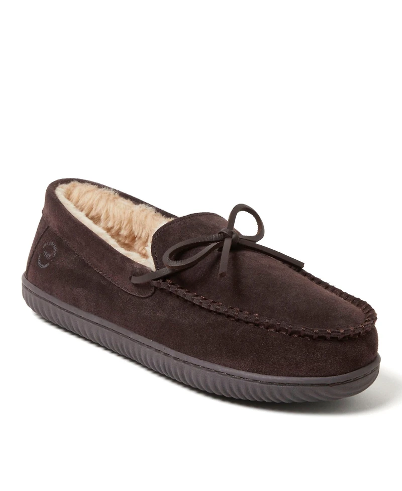 Dearfoams Men's Douglas Genuine Suede Moccasin House Shoe Slipper
