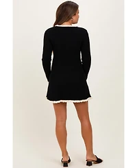 Pinkblush Maternity Black Ribbed Knit Contrast Ruffle Trim Mini Dress