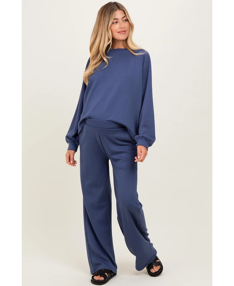 Pinkblush Maternity Blue Crewneck Pullover Pant Set