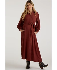 Pinkblush Maternity Blue Gauze Belted Shirt Midi Dress