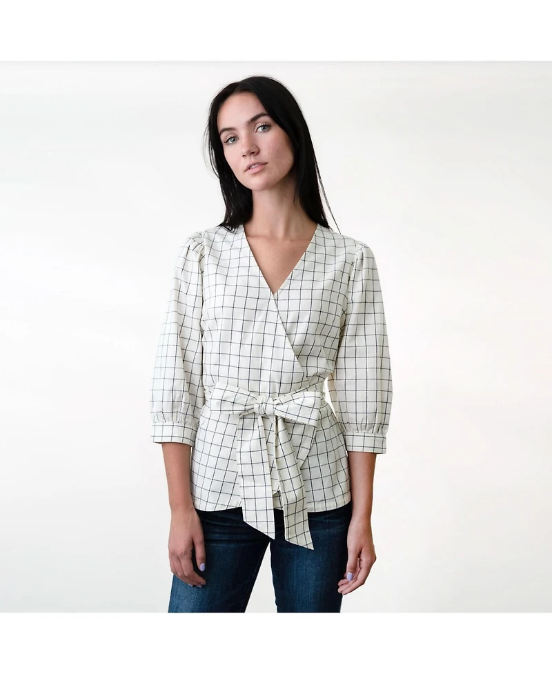 Hope & Henry Women's Puff Sleeve Wrap Top