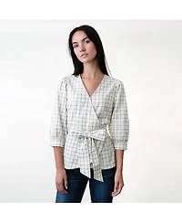 Hope & Henry Women's Puff Sleeve Wrap Top