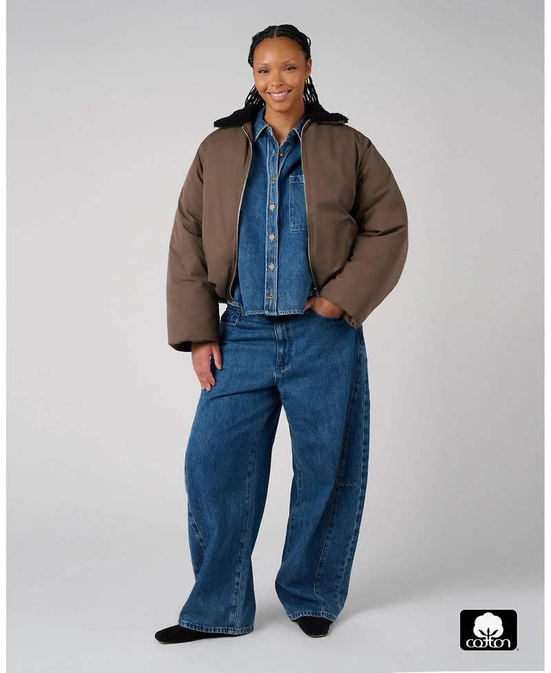 WeWoreWhat Women's Fur Collar Balloon Jacket