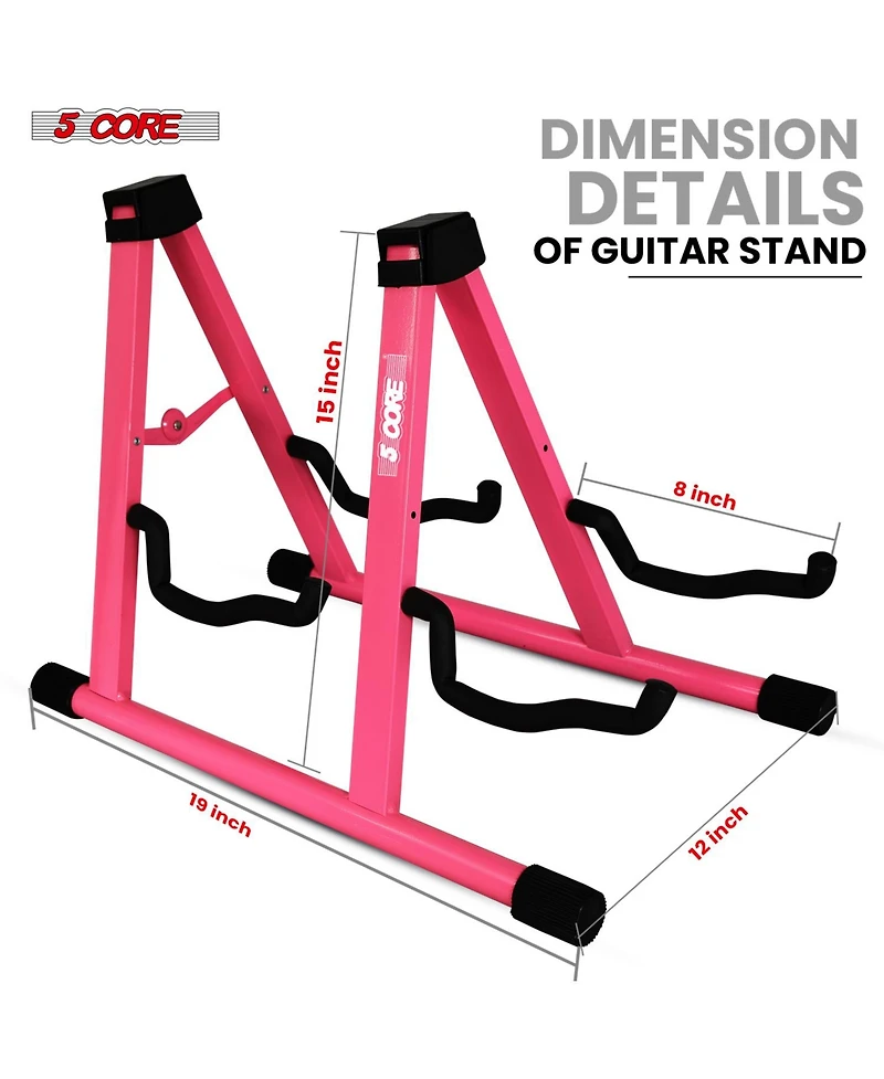 5 Core Double Guitar Stand Floor Adjustable A Frame Folding Acoustic Electric Guitars Holder Stands Gss 2N1 Pnk