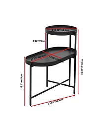 sumyeg Black 2-Tier Side Table with Metal Frame and Wooden Storage