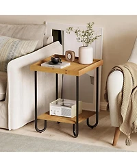 Tribesigns Solid Wood Square End Table, Sofa Side Table with 2-Tier Storage Shelf for Living Room, Easy Assembly