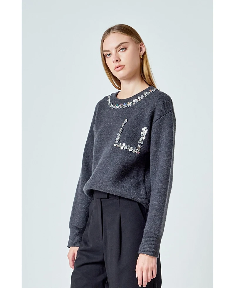 endless rose Women's Relaxed Jewel Trim Sweater