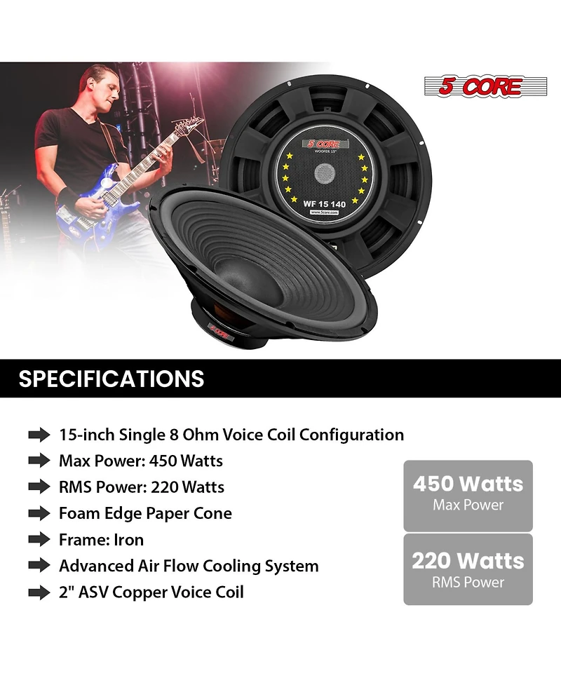 5 Core Car Subwoofer 2Pc 10" 3000W Pro Audio Deep Bass Component Sub Woofer 4Ohm Replacement Speaker