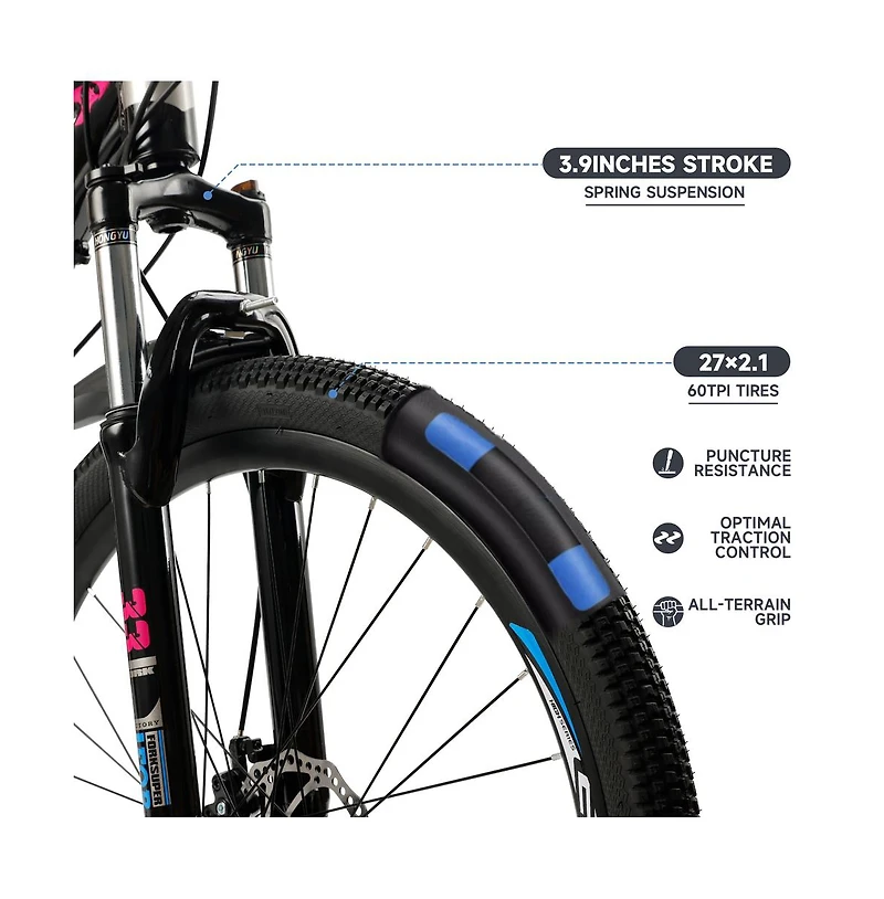 Artudatech 27.5-Inch 21-Speed Mountain Bike with Lightweight Magnesium Alloy Wheels & Dual Disc Brakes for Agile Riding