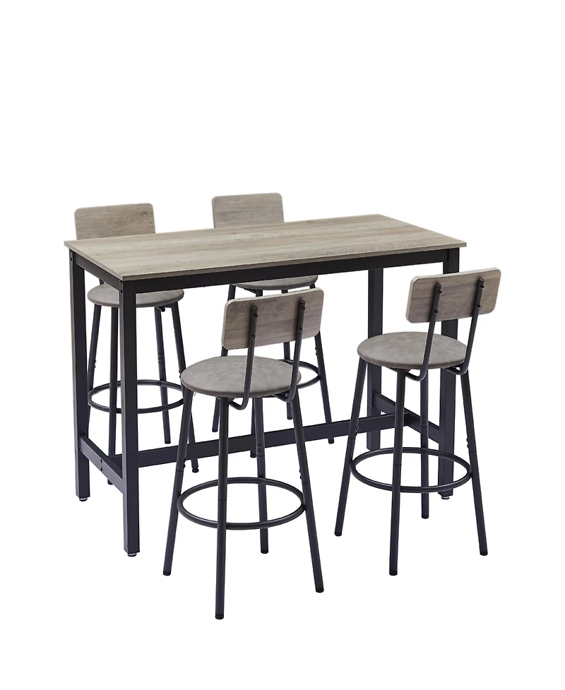 sumyeg Bar Table Set with 4 Cushioned Backrest Stools, 47.24'' L x 23.62'' W x 35.43'' H