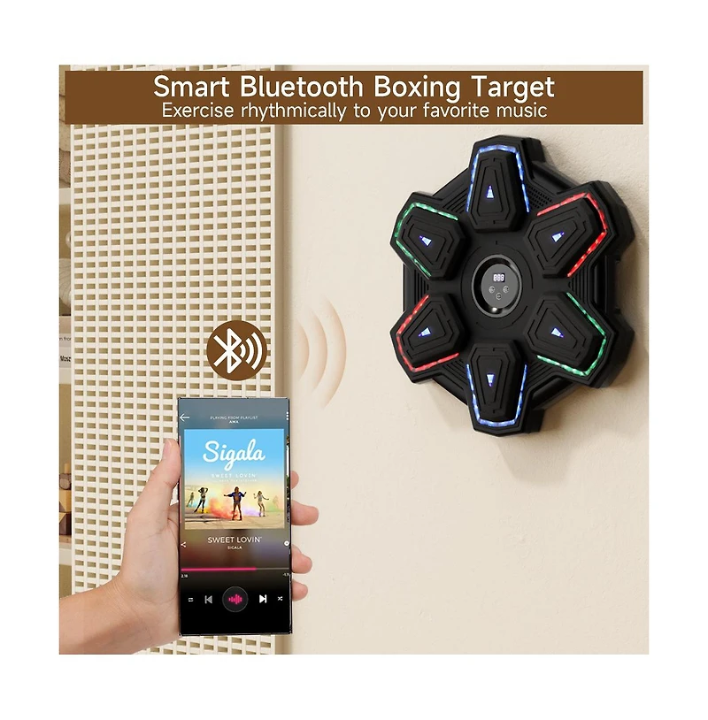 Artudatech Pro Music Boxing Machine with 9 Modes & Led Lights, Wall-Mounted Trainer for Home & Office Fitness