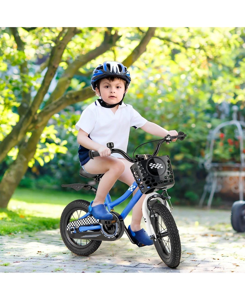Hongge Kids 12 Inch Training Bike with Dual Brakes Adjustable Seat and Basket for Ages 3 to 4