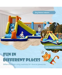 Givimo Giant Soccer-Themed Inflatable Water Slide with 735W Blower