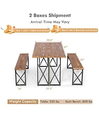 Costway 3 Pcs Outdoor Acacia Wood Patio Dining Table Bench Set with 2'' Umbrella Hole