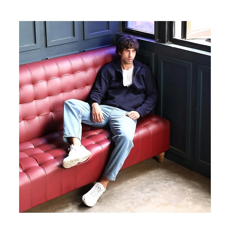 Campus Sutra Men's Navy Blue Panel-Stitch Knit Sweatshirt