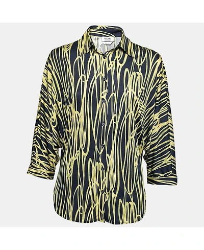 Pre-Owned Moschino Women's Cheap And Chic Navy Blue And Yellow Printed Jersey Dolman Sleeve Shirt