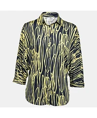 Pre-Owned Moschino Women's Cheap And Chic Navy Blue And Yellow Printed Jersey Dolman Sleeve Shirt